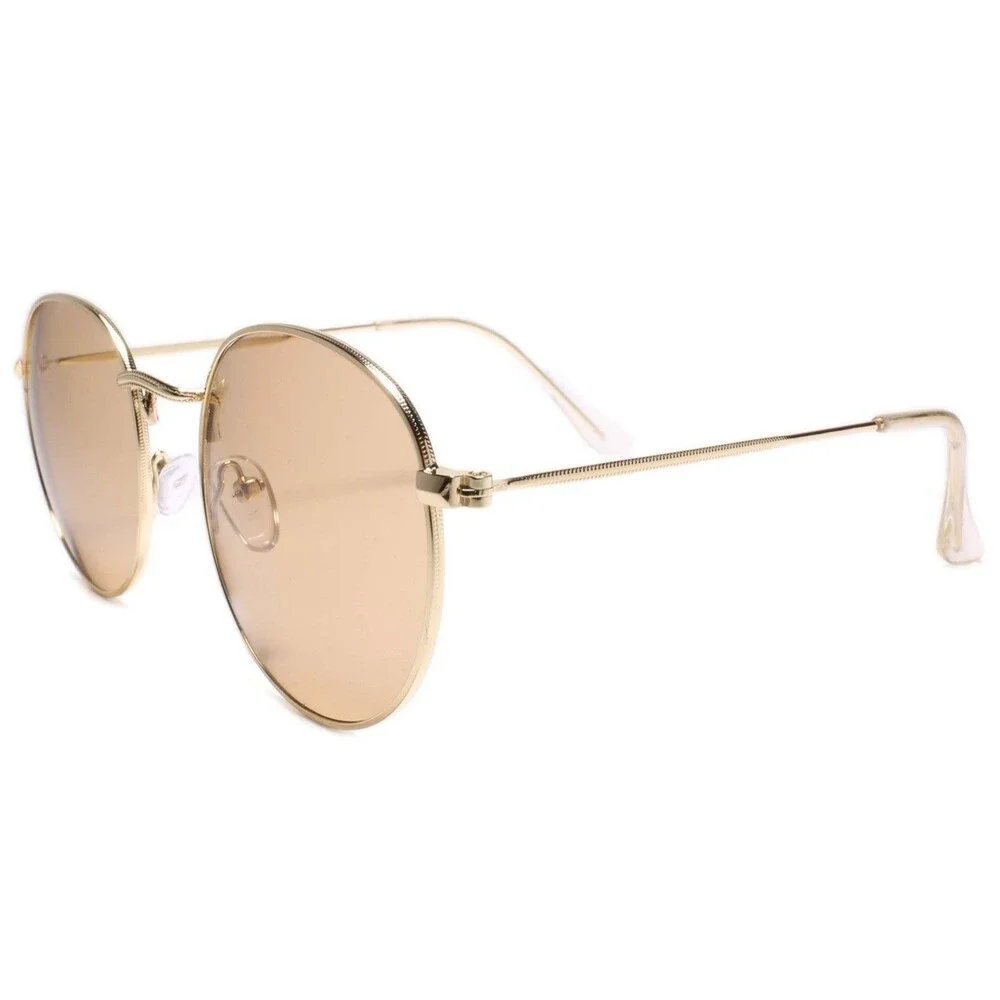 Mens Classy Exotic Elegant Retro Style Round Sunglasses Gold Frame Brown Lens